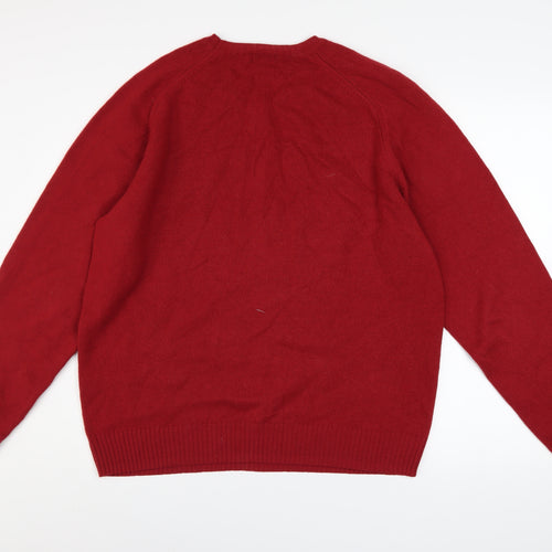 Uniqlo Men's Red Wool Crew Neck Pullover Jumper Size L