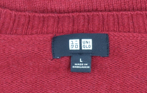 Uniqlo Men's Red Wool Crew Neck Pullover Jumper Size L