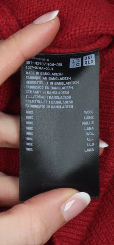 Uniqlo Men's Red Wool Crew Neck Pullover Jumper Size L