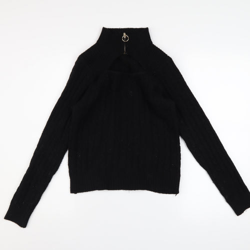 QED London Women's Black High Neck Zip Detail Knit Jumper Size L