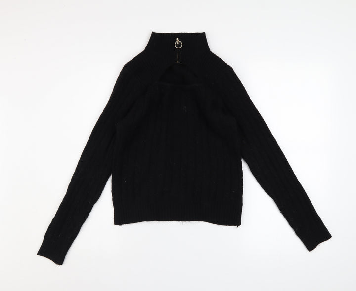 QED London Women's Black High Neck Zip Detail Knit Jumper Size L