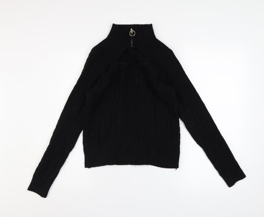 QED London Women's Black High Neck Zip Detail Knit Jumper Size L