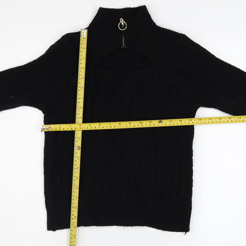 QED London Women's Black High Neck Zip Detail Knit Jumper Size L