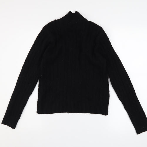 QED London Women's Black High Neck Zip Detail Knit Jumper Size L