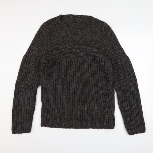 Zara Man Mens Grey Chunky-Knit Crew Neck Pullover Jumper Size L