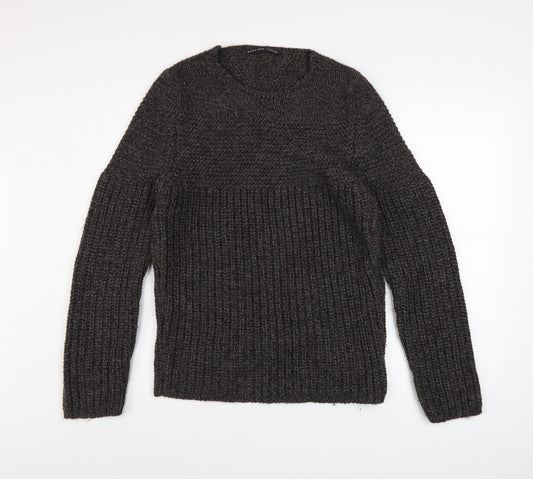 Zara Man Mens Grey Chunky-Knit Crew Neck Pullover Jumper Size L