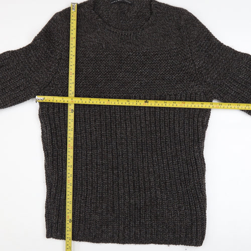Zara Man Mens Grey Chunky-Knit Crew Neck Pullover Jumper Size L