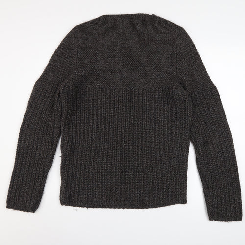 Zara Man Mens Grey Chunky-Knit Crew Neck Pullover Jumper Size L