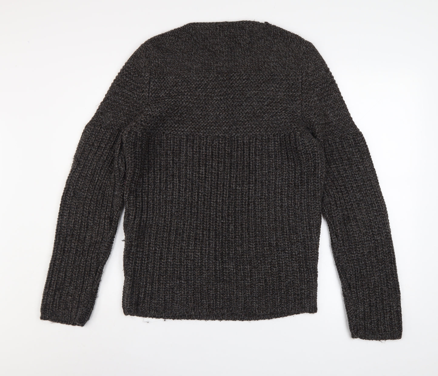 Zara Man Mens Grey Chunky-Knit Crew Neck Pullover Jumper Size L