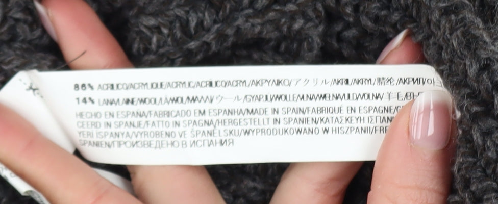 Zara Man Mens Grey Chunky-Knit Crew Neck Pullover Jumper Size L