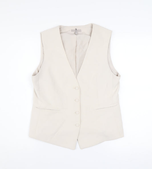 H&M Women Beige Waistcoat Size 12 Classic Lined Polyester Vest