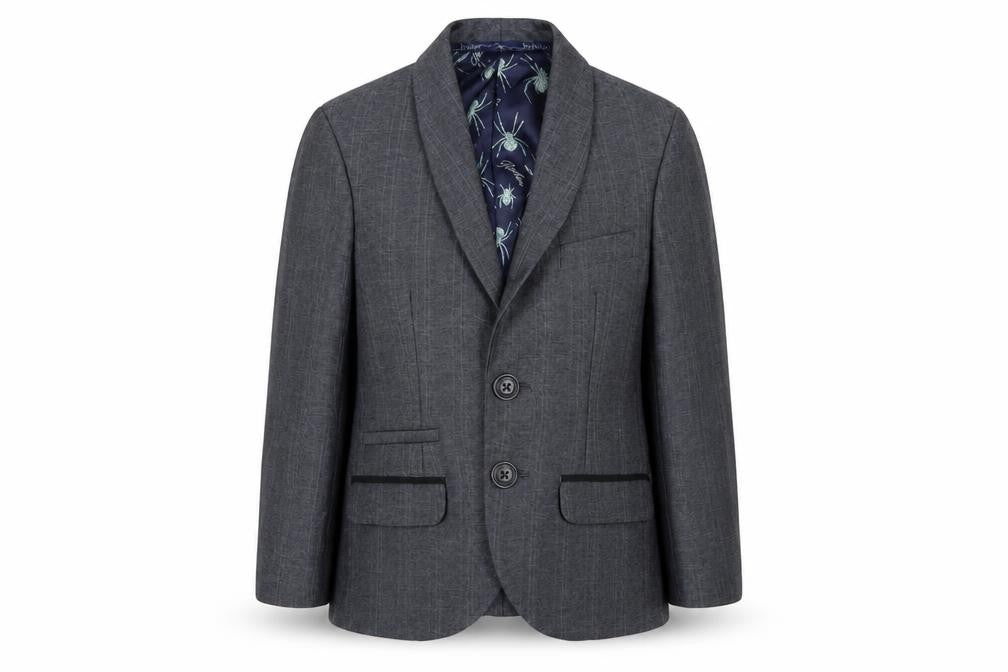 Front view of Baker by Ted Baker boys’ grey shawl lapel blazer age 4 formal jacket