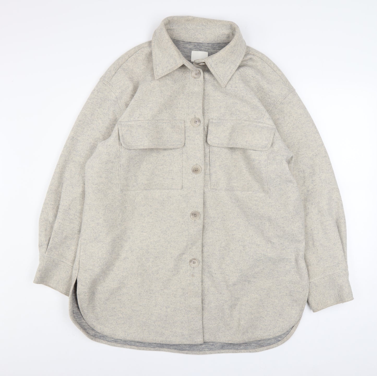 H&M Women Beige Relaxed Fleece Button Jacket Size 12