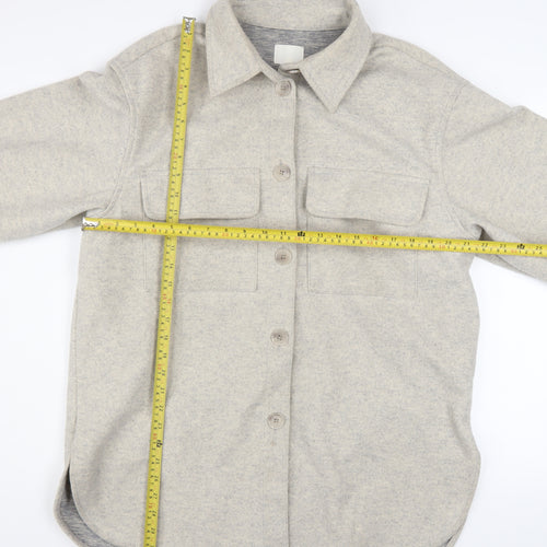H&M Women Beige Relaxed Fleece Button Jacket Size 12