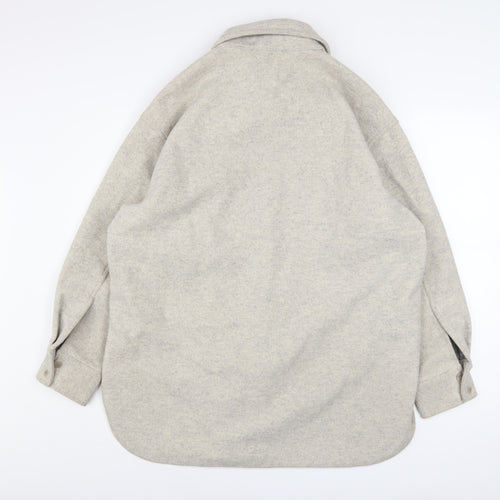 H&M Women Beige Relaxed Fleece Button Jacket Size 12