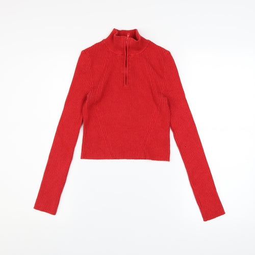 Urban Outfitters Women Red Cropped Knit Long Sleeve Mock Neck Top S