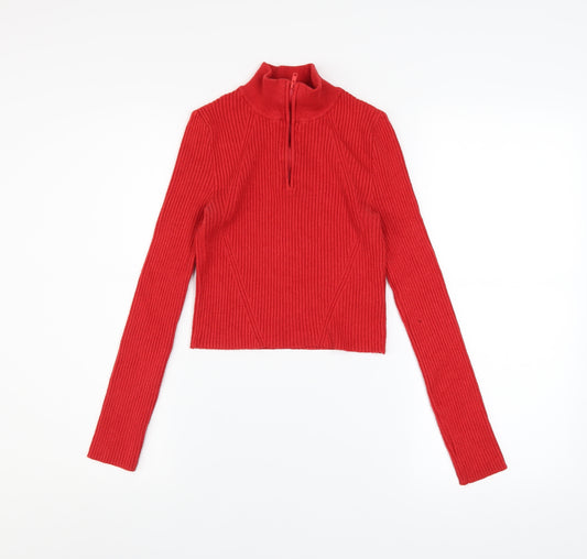 Urban Outfitters Women Red Cropped Knit Long Sleeve Mock Neck Top S