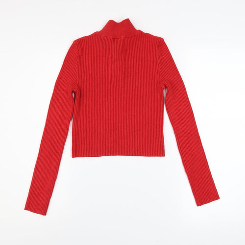 Urban Outfitters Women Red Cropped Knit Long Sleeve Mock Neck Top S