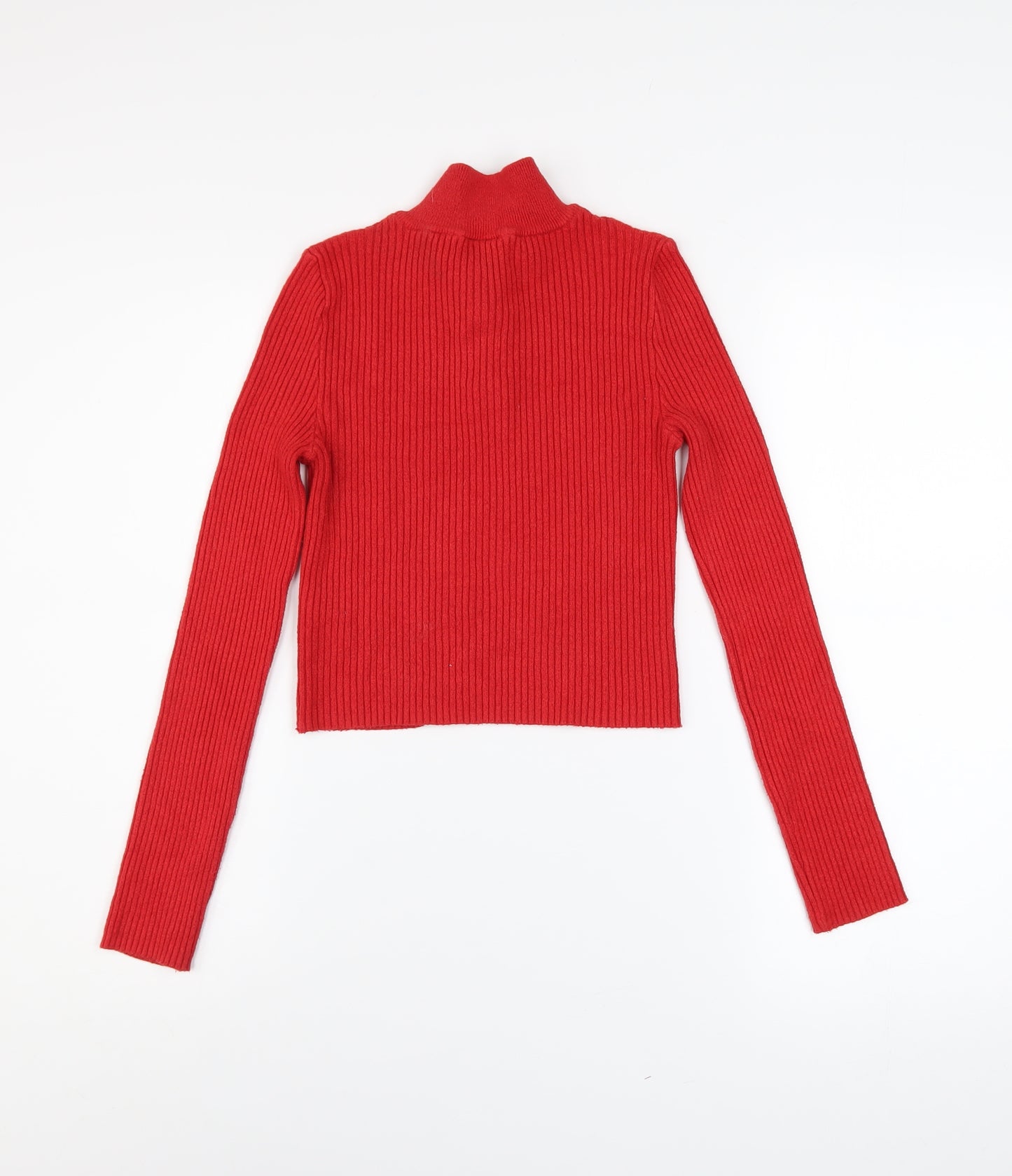Urban Outfitters Women Red Cropped Knit Long Sleeve Mock Neck Top S