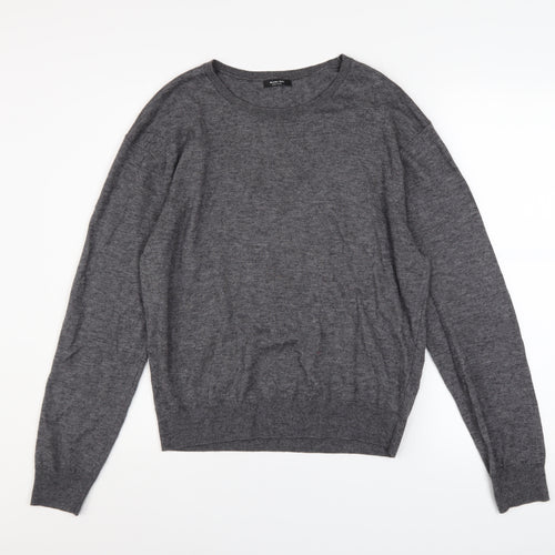 Massimo Dutti Men's Grey Wool Blend Crew Neck Jumper XL