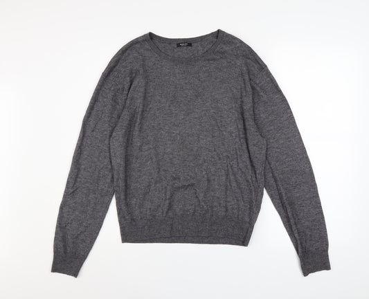 Massimo Dutti Men's Grey Wool Blend Crew Neck Jumper XL