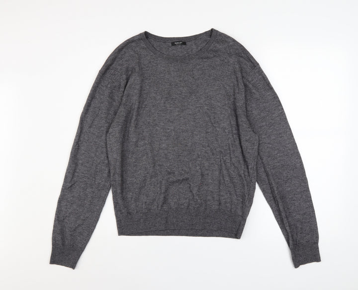 Massimo Dutti Men's Grey Wool Blend Crew Neck Jumper XL