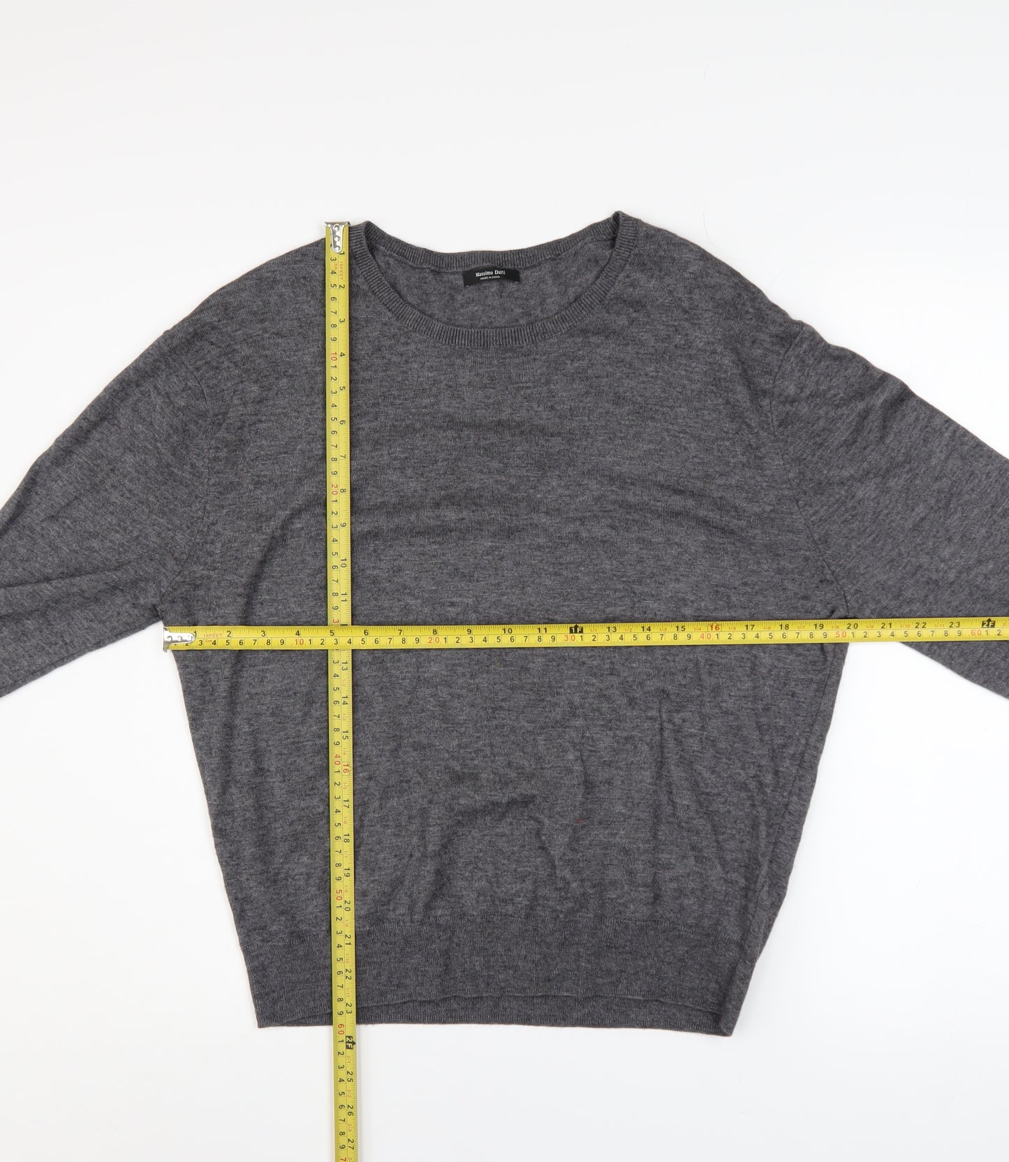 Massimo Dutti Men's Grey Wool Blend Crew Neck Jumper XL