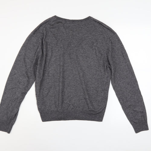 Massimo Dutti Men's Grey Wool Blend Crew Neck Jumper XL