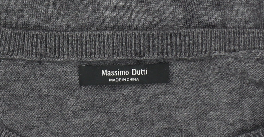Massimo Dutti Men's Grey Wool Blend Crew Neck Jumper XL