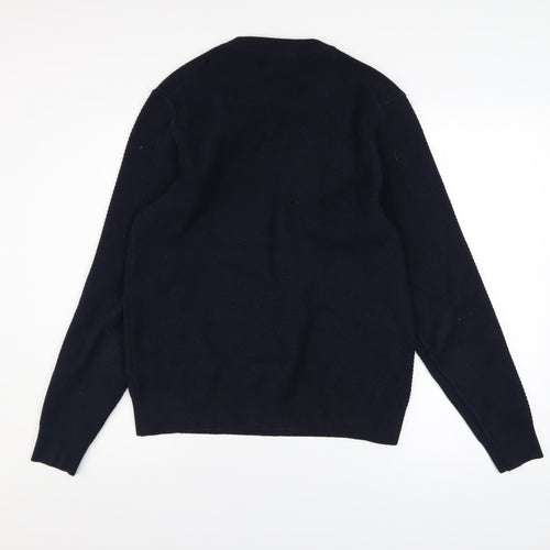 Marks and Spencer Men's Blue Cotton Blend Crew Neck Jumper Size S