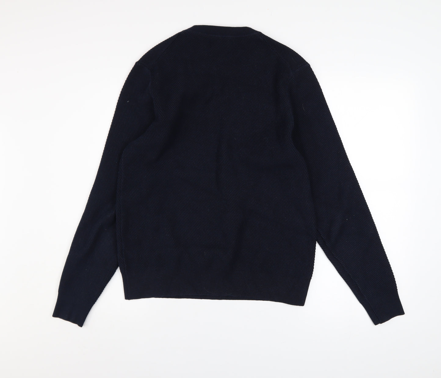 Marks and Spencer Men's Blue Cotton Blend Crew Neck Jumper Size S