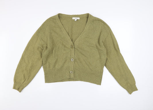 Marks and Spencer Womens Green Cotton Button Up V-Neck Cardigan M