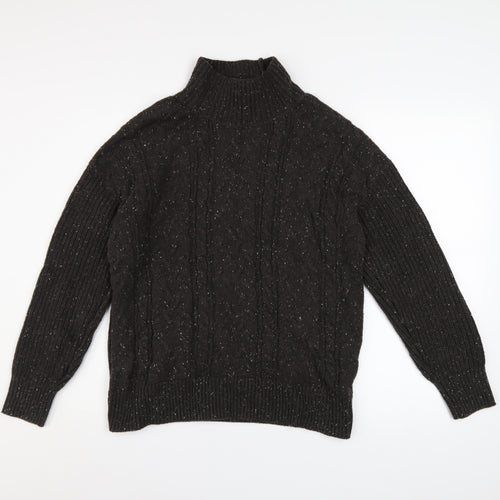 Joe Fresh Men’s Black Cable-Knit Mock Neck Jumper Size M