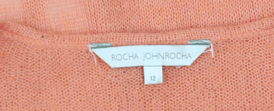 Rocha.John Rocha Women's Orange Mohair Long Sleeve Cardigan Size 12