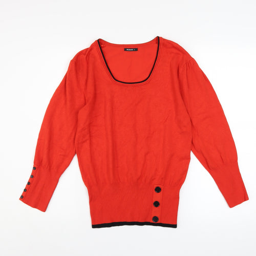 Roman Women Red Scoop Neck Button Detail Knit Jumper Size 12