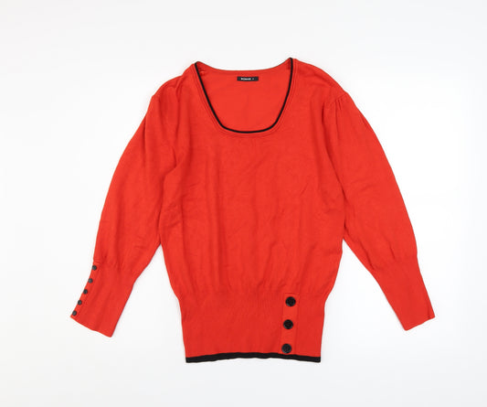 Roman Women Red Scoop Neck Button Detail Knit Jumper Size 12
