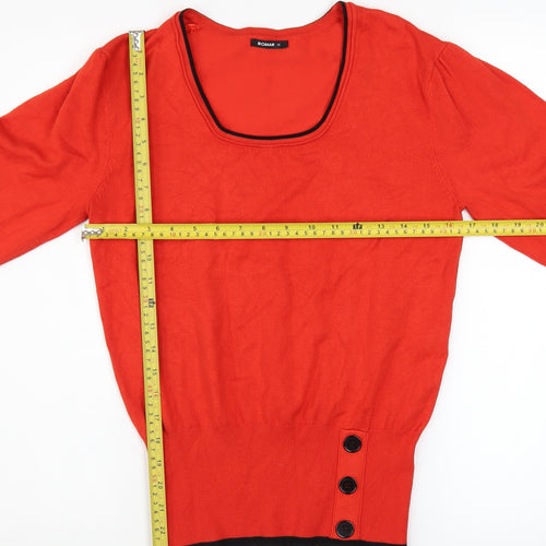Roman Women Red Scoop Neck Button Detail Knit Jumper Size 12