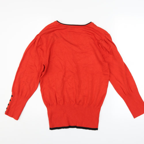 Roman Women Red Scoop Neck Button Detail Knit Jumper Size 12
