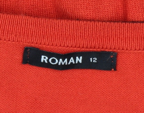 Roman Women Red Scoop Neck Button Detail Knit Jumper Size 12