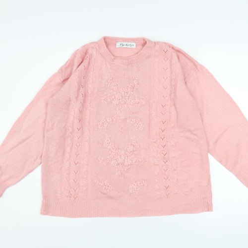Berkertex Women's Pink Acrylic Cable Knit Jumper Size L