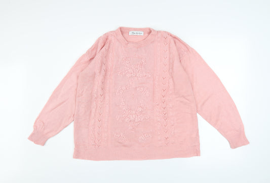 Berkertex Women's Pink Acrylic Cable Knit Jumper Size L