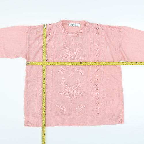 Berkertex Women's Pink Acrylic Cable Knit Jumper Size L