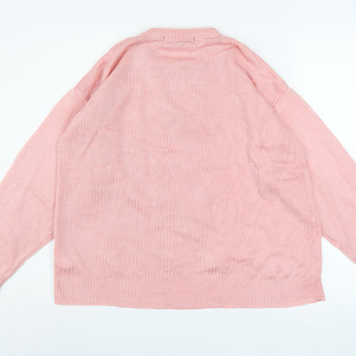 Berkertex Women's Pink Acrylic Cable Knit Jumper Size L