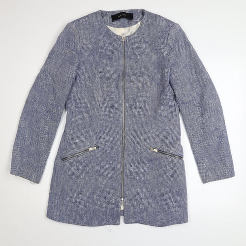 Zara Blue Tweed Women's Mid-Length Zip Coat Size 14