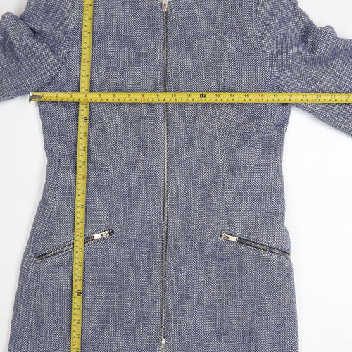Zara Blue Tweed Women's Mid-Length Zip Coat Size 14