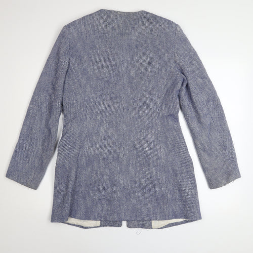 Zara Blue Tweed Women's Mid-Length Zip Coat Size 14
