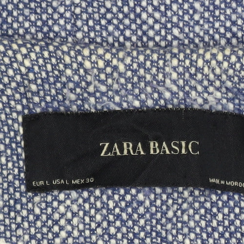 Zara Blue Tweed Women's Mid-Length Zip Coat Size 14