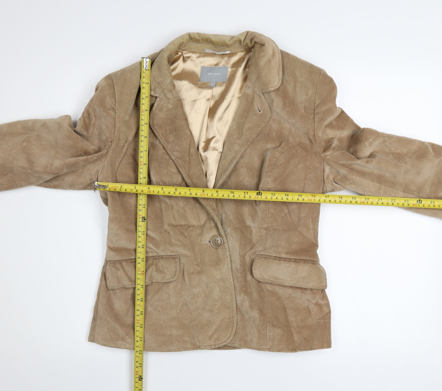 Marks and Spencer Per Una Women Beige Cotton Velvet Blazer Size 12