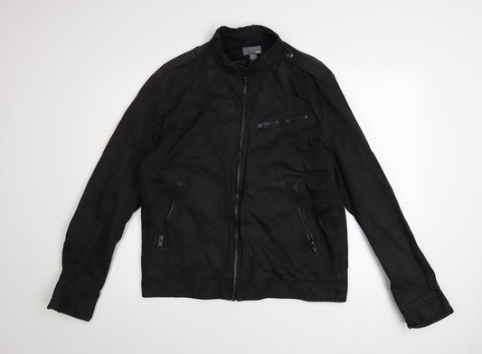 H&M Men's Black Cotton Biker Jacket Size 44R Classic Zip Style
