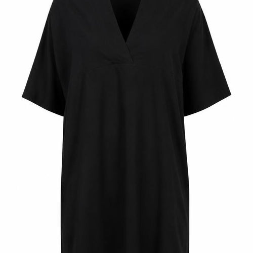 WALL Women Black Shift Dress S V-Neck Short Sleeve Cotton Stretch